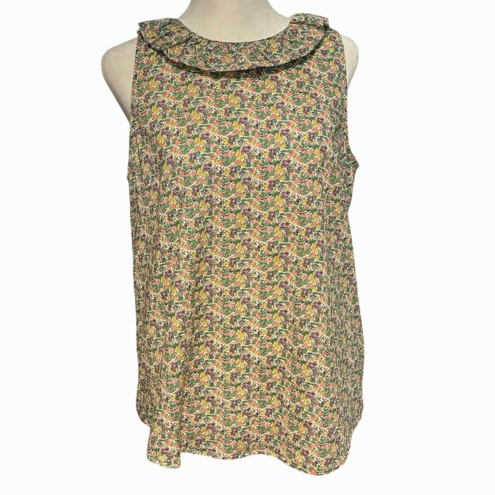 🌻 2/$20 Duffield Lane M Tank Top Ruffle Neck Floral Print Cottage Cottagecor